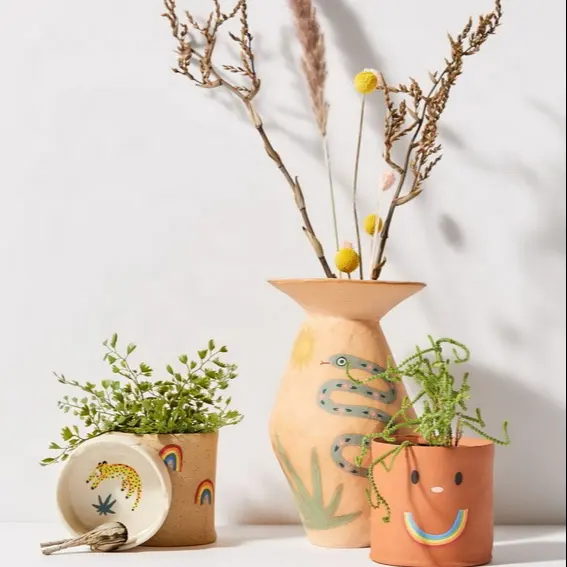Pot de fleurs en céramique pour visage naturel, support, Vase de jardin, panier à fleurs, baignoire, petite clôture, 1 pièce