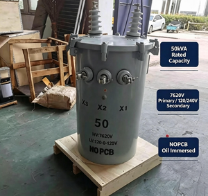 Transformador Monofásico de 50 kVA, Sumergido en Aceite, Montado en Poste, ANSI, de 7620 V a 120/240 V, para Distribución de Energía en Granjas - Product Image 1