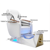 Fauteuil de pédicure électrique blanc à dossier haut avec bassin LED, jets de massage, inclinable, mobilier de salon de luxe