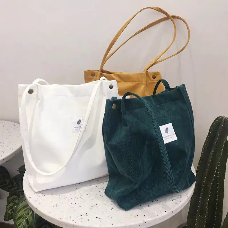 कस्टम उच्च गुणवत्ता वाले छोटे कैनवास कॉरडरॉय दुकानदार के साथ कंधे शॉपिंग Totes बैग बकसुआ