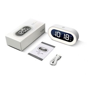 Rechargeable LUMINOVA <b>LED</b> Alarm <b>Clock</b> Night Light Modern Digital Display Oval Shape Mini Bedside <b>Clock</b> Students USB Recharge - Product Image 4