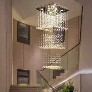 Lustre en cristal moderne et épuré <span class=keywords><strong>de</strong></span> style nordique pour salon, grande lampe suspendue pour plafond haut, idéal pour villa, appartement duplex et escalier. - Product Image 1