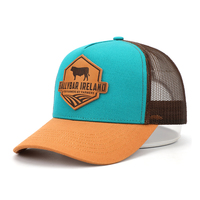Gorra Trucker de Malla de Sarga de Algodón de 5 Paneles para Adulto, de Alta Calidad, Personalizada OEM, al por Mayor, con Visera Curva y Logotipo de Parche de Cuero, Gorra Deportiva