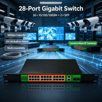 Commutateur réseau Gigabit 28 ports 26GE+2SFP 10/100/1000 Mbps Montage en rack 56 Gbps Plug and Play pour caméra IP NVR ANPA AP-6028GE