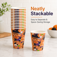 Gobelets en papier jetables pour Halloween, 9 oz, 10 pièces, imprimé chat noir et orange, carton alimentaire, anti-fuite, pour boissons chaudes, fournitures de fête