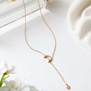 Nuova Collana Lunga da Donna di Tendenza con Design Semplice Luna e Stella e Catena a Maglie, Accessorio Regalo Popolare - Product Image 6