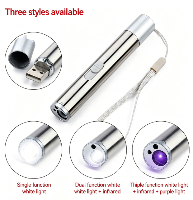 Mini Aluminum Multifunctional Flashlight, White Yellow Dual LED Lighting UV Cash Detector Red Laser Pointer Portable Carry Torch