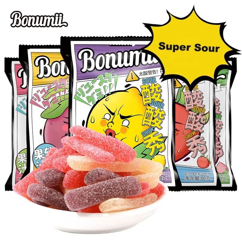 Doces de goma de frutas Baonumi 80g Sanduíche de limão doces de mastigar suco de frutas para crianças
