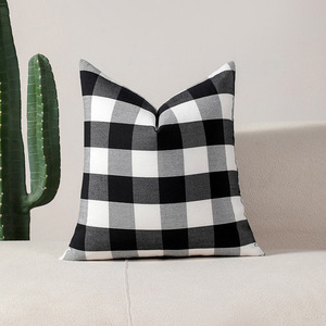Màu đen và trắng trâu kiểm tra kẻ sọc gối bao gồm Poly bông trang trại mộc mạc gối trường hợp - Product Image 3