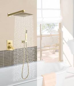 Grifo Mezclador Moderno Cuadrado de Latón Plateado de 12 Pulgadas con Monomando, Ducha de Lluvia y Ducha de Mano, Montado en Pared, Accesorios Completos para <span class=keywords><strong>Baño</strong></span> con Barra Deslizante y Cerámica - Product Image 4