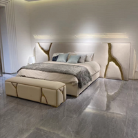 Cadre de lit double Furnistyle en cuir véritable de luxe italien, prix d'usine, moderne, taille King/Queen, garantie 2-5 ans pour la maison
