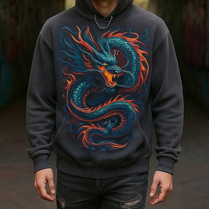 Custom Vintage Streetwear <b>Hoodie</b> for <b>Men</b> Oversized Heavyweight Cotton Pullover with Digital Printed Graphics for Autumn - Product Image 6