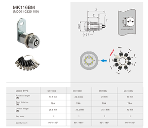 Mk116b loạt Hợp Kim Kẽm mã có thể thay đổi cam khóa với Một thay đổi Key cho máy bán hàng tự động cần cẩu máy trò chơi khóa - Product Image 4