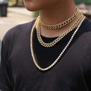 Cadena de eslabones cubanos para hombre y mujer, Gargantilla de 12mm con diamantes de Circonia cúbica, chapado en rodio dorado, joyería para hombre y mujer - Product Image 4