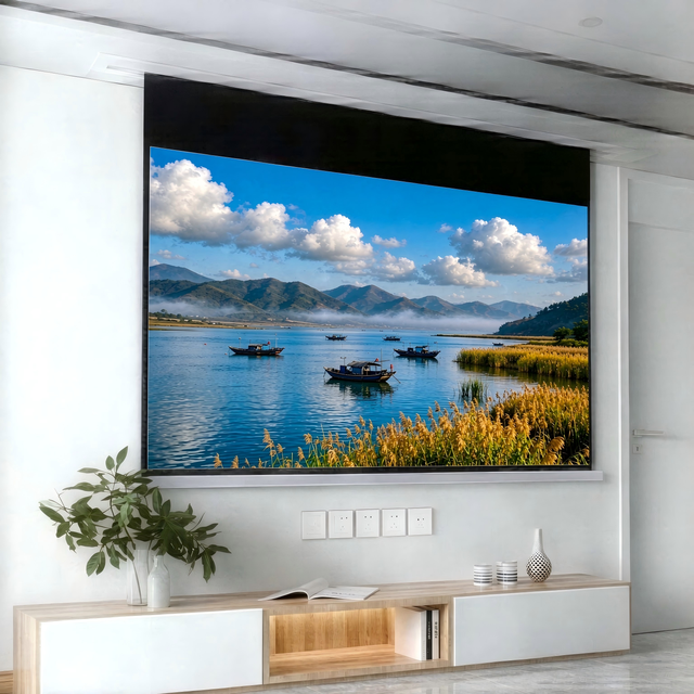 84 Inch 16:9 High-Gain Metallic Fabric Recessed In-ceiling Motorized Screen for Bright Room Home Cinema Projector Screens