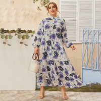 Robe à plusieurs niveaux à manches lanterne pour femmes de grande taille Robe chemise à imprimé floral de printemps