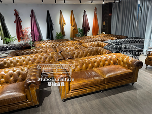 अमेरिकी शैली सोफे सेट वास्तविक चमड़े के विंटेज चेस्टरफील्ड सोफा - Product Image 3