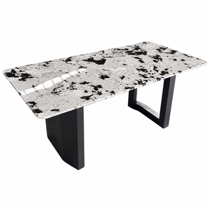 Table à manger personnalisée en quartzite Snow Fox, plateau rectangulaire, style moderne, pour villa, 6 à 8 places, pieds en métal, mobilier en pierre - Product Image 2