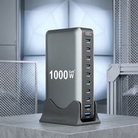 1000W GaN Vertical Desktop Charging Station 10-Port <strong>Digital</strong> LED Display PD QC Fast Charger for Multi-device Charging Hub
