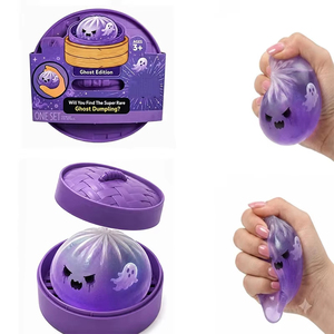 Glitter Halloween Ghost Maltose Dumpling <b>Squishy</b> Toy Slow Rebound Squeeze Fidget Toy With Steamer Box Wholesale - Product Image 5