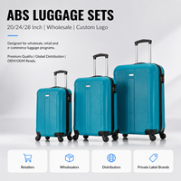 Ensemble de bagages à roulettes ABS OEM ODM, couleur turquoise, 3 pièces, valises rigides, sacs de voyage 20, 24, 28 pouces pour les distributeurs, fournisseur de logo personnalisé