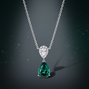Pear Cut Diamond Pendant Necklace With Emerald Stone 925 Silver Rhodium Plated Classic Women's <b>Box</b> Chain Jewelry - Product Image 3