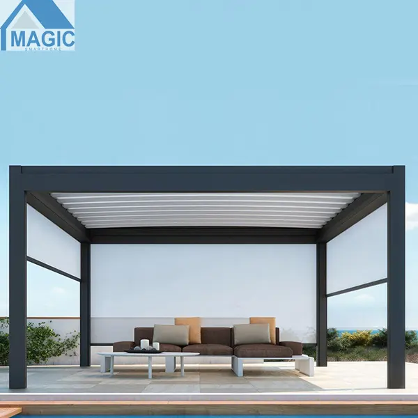 Bioclimatique Automatic Modern Gazebo Metal Pavilion Balcony Canopy Pergola Roof Motorized for Sale