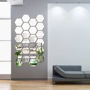 Espejo hexagonal extraíble 3d, Adhesivo de pared, Mural acrílico, decoración de habitación, venta al por mayor, 24 piezas