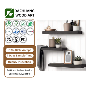 رفوف خشبية عائمة بلون بني ريفي، رف صغير معلق على الحائط للحمام وغرفة المعيشة، مجموعة تخزين وديكور - Product Image 1