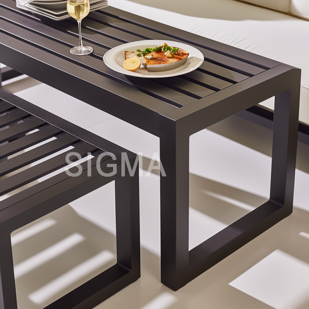 Wholesale New Design Garden Furniture Set Outdoor Patio Solid Aluminum Soft Cushion Chair Dining Table 4 6 8 Seater