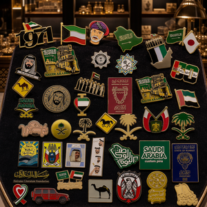 Spilla in metallo smaltata personalizzata con bandiera nazionale degli Emirati Arabi Uniti, Arabia Saudita, Kuwait, spilla a forma di palma e cammello, souvenir della cultura mediorientale - Product Image 1