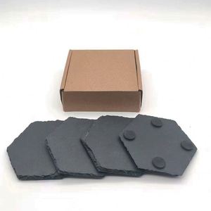 Custom Black <b>Coasters</b> Bulk Square Slate Stone Cup <b>Coaster</b> for <b>Drink</b> Bar Kitchen Wholesale - Product Image 2