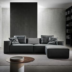 Sofá de oficina de cuero genuino minimalista italiano, diseño de bloque de tofu moderno Simple para apartamento pequeño para sala de estar de fila recta - Product Image 6