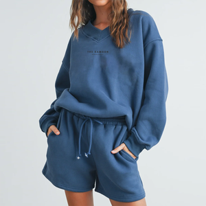 Pantaloncini da jogging Casual da donna <span class=keywords><strong>oversize</strong></span> abbigliamento corto e felpe con cappuccio da strada <span class=keywords><strong>felpa</strong></span> da donna Set in due pezzi produttore - Product Image 2