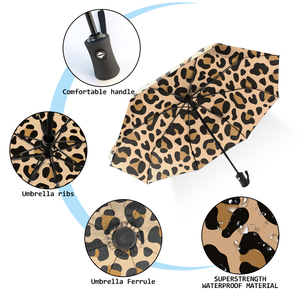 Paraguas Plegable Invertido con Estampado de Leopardo, Resistente al Viento, Automático, con Doble Capa Ventilada, para Coche y Patio - Product Image 5