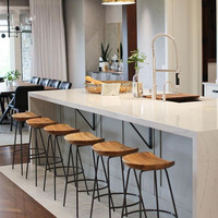 Tabouret de bar en bois massif nordique avec structure métallique, design minimaliste, chaise haute pour la maison, le café et l'usage commercial