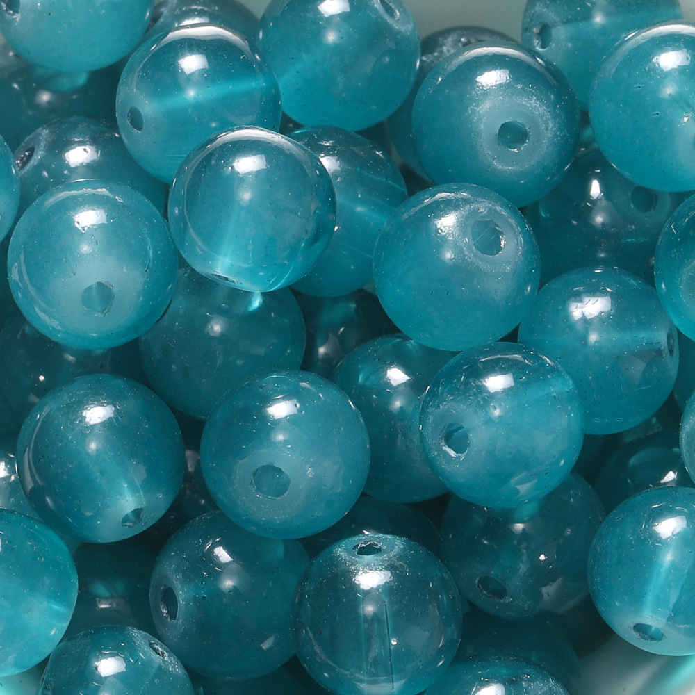 Perles de verre imitation jade 10 mm - Bleu paon