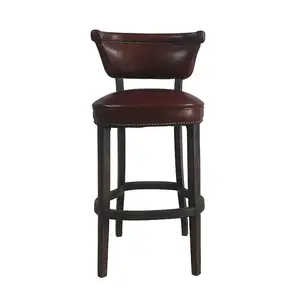 商用复古真皮高仿古实木酒吧椅凳，带底底，适用于厨房酒吧小酒馆咖啡厅俱乐部