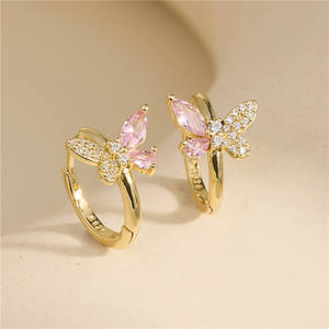 Boucles d'oreilles papillon en argent sterling S925 avec zircon rose et or 14 carats, version cuivre personnalisable, Free Soul, pour femmes - Product Image 6