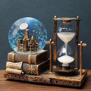 Retro Iron Tower Hourglass Timer <b>Crystal</b> <b>Ball</b> Music Box Luminous Art Deco Desktop Ornaments Custom Logo Silk Screen Printed - Product Image 3