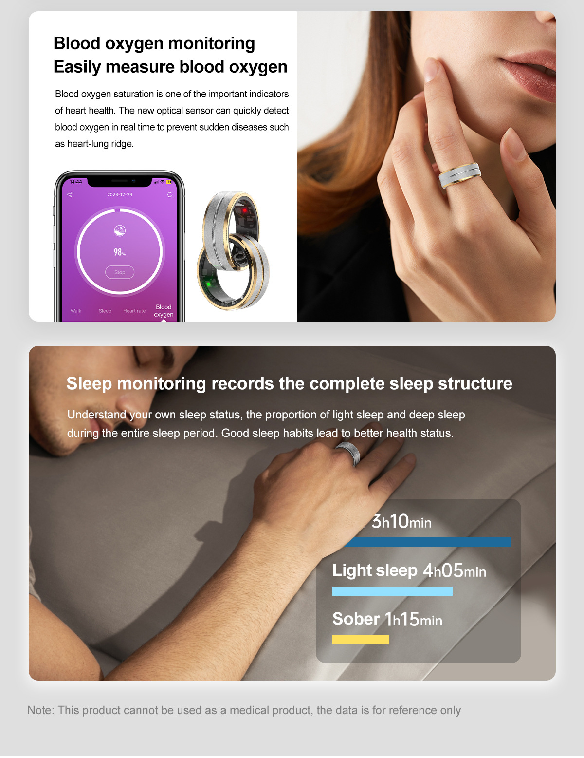 Anello Smart Fitness Tracker Impermeabile - Monitora Sonno E Frequenza Cardiaca Con Stile