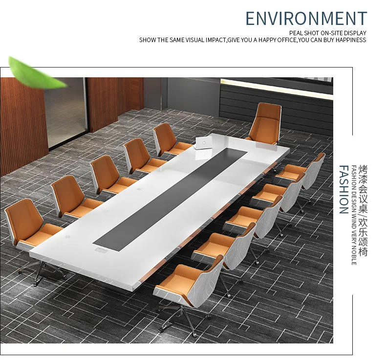 White desk paint large conference long table simple modern negotiation table conference room table and chair combination
