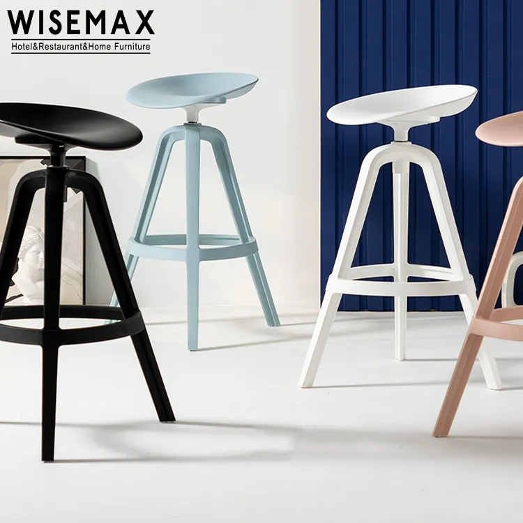 WISEMAX FURNITURE売れ筋バー家具ミニマリストスタイルの回転可能なプラスチック製バーチェア家庭用丸棒スツール