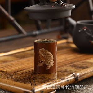 Tapa de tetera de bambú y cobre con diseño de moneda antigua, soporte para tapa de tetera de arcilla púrpura de bambú tallado a mano, soporte para tapa de tetera, pequeños accesorios para juego de té. - Product Image 3