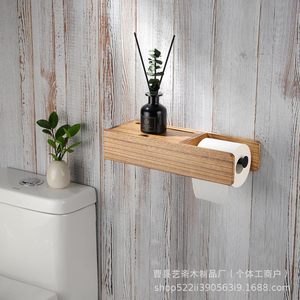 Wooden Wall Mounted <b>Tissue</b> Holder Rectangular Storage Box With Floating Shelf For Bathroom Toilet <b>Paper</b> Storage - Product Image 3