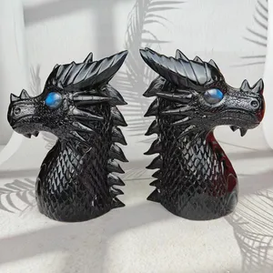 Hand Carved Wholesale High Quality Natural Crystal Black Obsidian Dragon Head Crystal Carving For Home Decoration