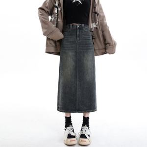 กระโปรงยีนส์ยาวสไตล์เกาหลี กระโปรงเดนิมมิดิสำหรับผู้หญิง สไตล์ลำลอง วินเทจ สีน้ำเงิน ความยาวระดับเข่า - Product Image 3
