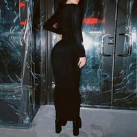 Robe longue à manches longues et col rond de couleur unie pour femme, nouvelle collection automne 2024, élégante pour les dîners