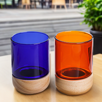 Tasse à café en verre borosilicate coloré à paroi simple de 280 ml avec base en bois – Mugs créatifs en verre ambré en gros