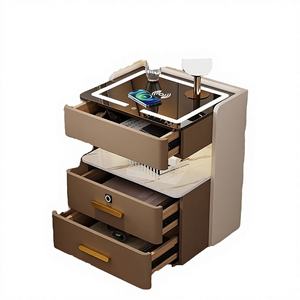 Mesita de Noche Inteligente Moderna Gris de Madera Recargable con Cargador Inalámbrico y 2 Cajones para Apartamento, Hotel o Dormitorio - Product Image 3